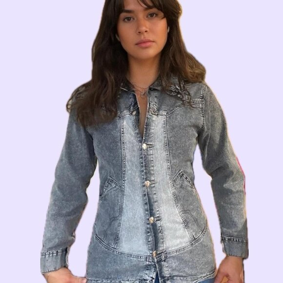 Y2K Vintage Denim Jacket (Size 36) Moto Boho style - Picture 5 of 7